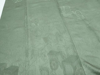 平和屋着物■上質な色無地 御所車地紋 老竹色 正絹 逸品 CABE6729th
