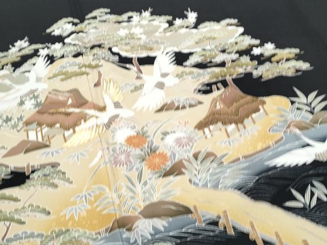 平和屋着物■豪華黒留袖 飛鶴風景文 正絹 逸品 CABE6739th