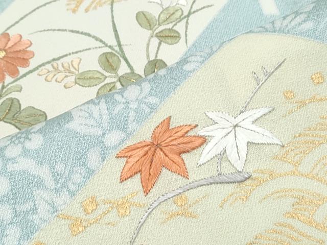 平和屋着物■訪問着　刺繍　短冊風景文　金糸　正絹　逸品　CABE6755th