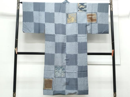 平和屋着物■男性 長襦袢 袷 絞り 市松冊子文 金彩 正絹 逸品 CABE6762th