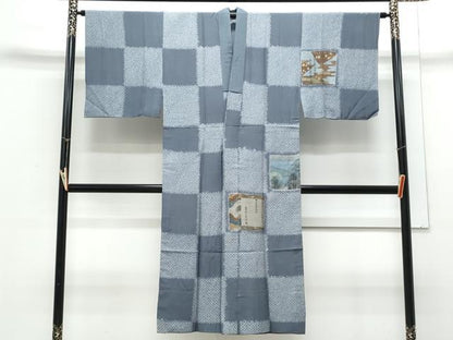 平和屋着物■男性 長襦袢 袷 絞り 市松冊子文 金彩 正絹 逸品 CABE6762th