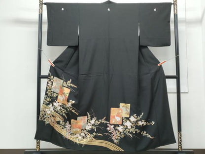 平和屋着物■豪華黒留袖 雲重ね花文 鶴 金彩 正絹 逸品 CABE6771th