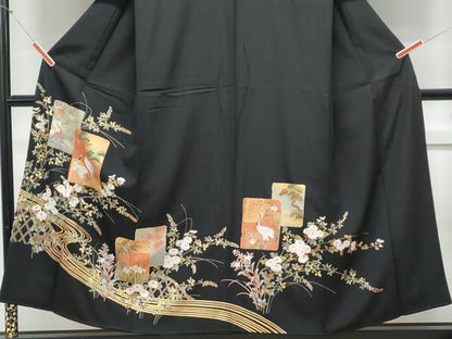 平和屋着物■豪華黒留袖 雲重ね花文 鶴 金彩 正絹 逸品 CABE6771th