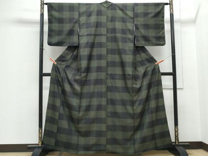 平和屋着物■上質な紬 市松文 正絹 逸品 CABE6787th