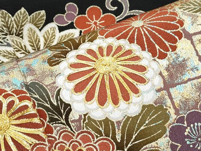 平和屋着物■豪華黒留袖　駒刺繍　流水草花文　金彩　正絹　逸品　CABE6790th