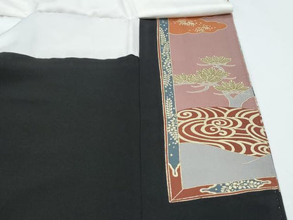 平和屋着物■豪華黒留袖　駒刺繍　流水草花文　金彩　正絹　逸品　CABE6790th