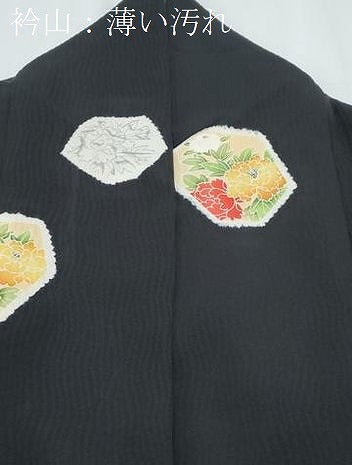 平和屋着物■上質な小紋 草花文 黒地 正絹 逸品 CABE6793th