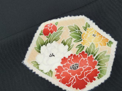 平和屋着物■上質な小紋 草花文 黒地 正絹 逸品 CABE6793th
