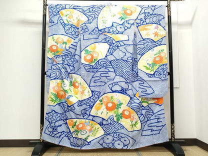 平和屋着物■豪華振袖 駒刺繍 絞り 地紙花文 金彩 正絹 逸品 CABE6800th