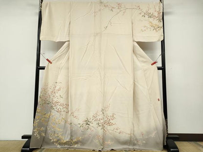 平和屋着物●十日町友禅　女流作家　遠田藤舟　訪問着　枝木の実　暈し染め　ロング丈　正絹　逸品　CABE6801ut