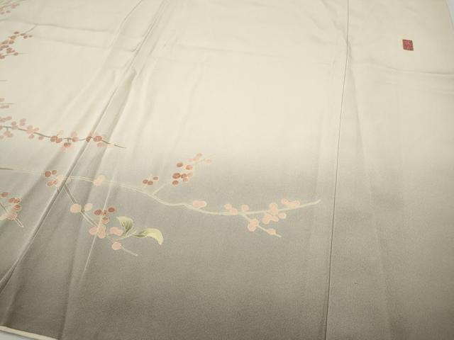 平和屋着物●十日町友禅　女流作家　遠田藤舟　訪問着　枝木の実　暈し染め　ロング丈　正絹　逸品　CABE6801ut