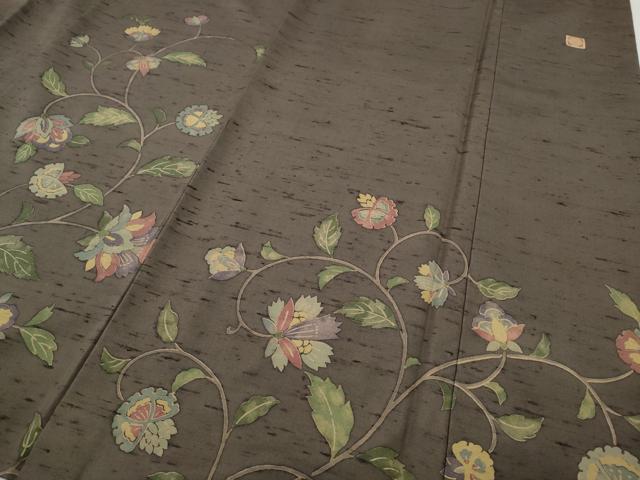 平和屋着物●石川県指定無形文化財　牛首紬　白山工房　手織り　訪問着　更紗蔦の葉花文　正絹　逸品　CABE6807ut