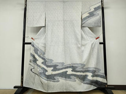 平和屋着物●訪問着　刺繍　絞り　道長花文　金糸　正絹　逸品　未使用　CABE6809ut