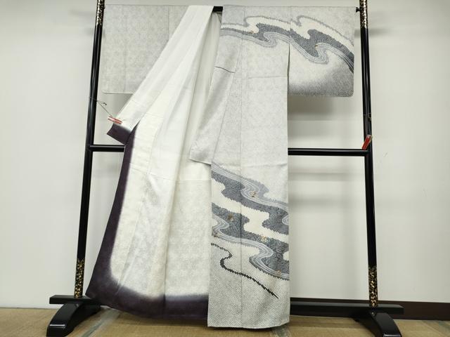 平和屋着物●訪問着　刺繍　絞り　道長花文　金糸　正絹　逸品　未使用　CABE6809ut