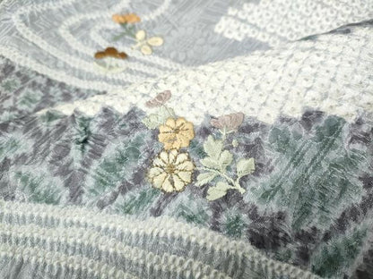 平和屋着物●訪問着　刺繍　絞り　道長花文　金糸　正絹　逸品　未使用　CABE6809ut