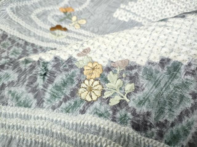 平和屋着物●訪問着　刺繍　絞り　道長花文　金糸　正絹　逸品　未使用　CABE6809ut