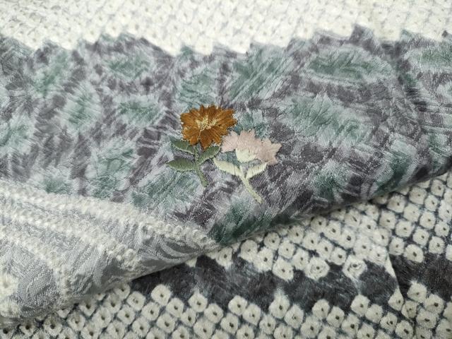 平和屋着物●訪問着　刺繍　絞り　道長花文　金糸　正絹　逸品　未使用　CABE6809ut
