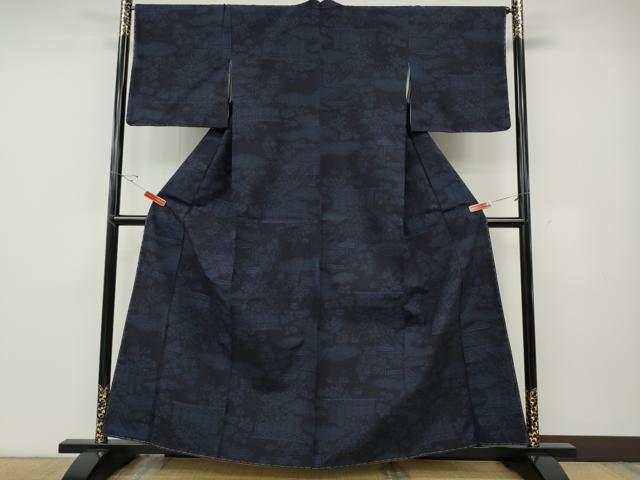 平和屋着物●結城紬　80亀甲　雲取り風景花文　正絹　逸品　CABE6816ut