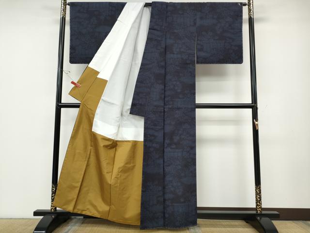 平和屋着物●結城紬　80亀甲　雲取り風景花文　正絹　逸品　CABE6816ut