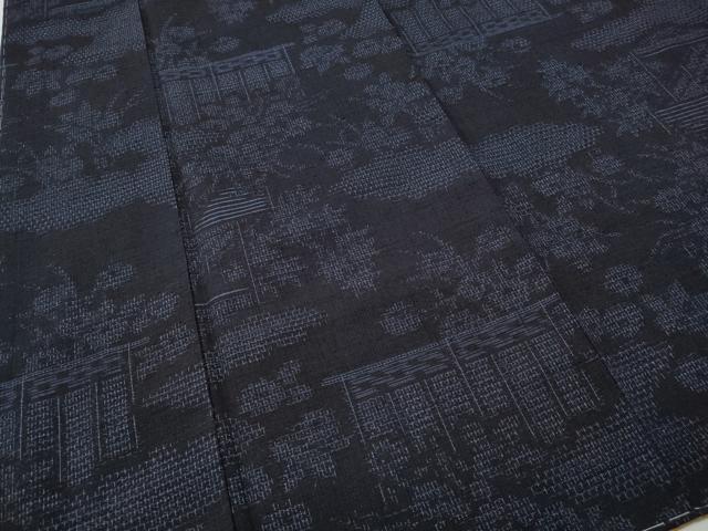 平和屋着物●結城紬　80亀甲　雲取り風景花文　正絹　逸品　CABE6816ut
