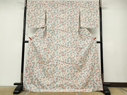 平和屋着物●上質な小紋　型染め　花蝶文　ロング丈　正絹　逸品　未使用　CABE6820ut
