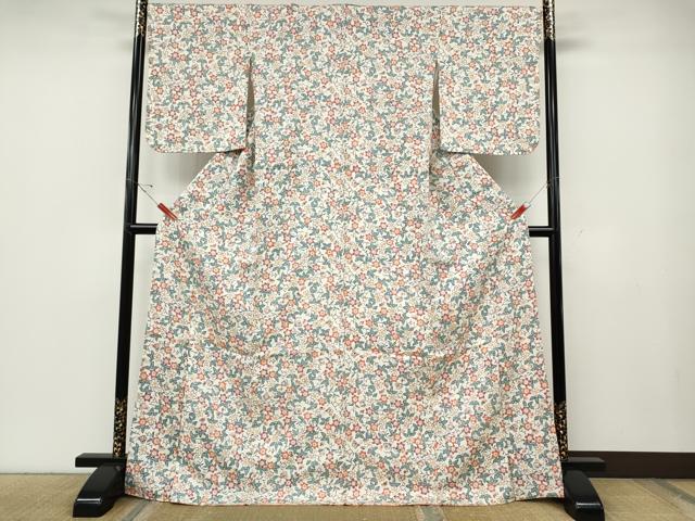 平和屋着物●上質な小紋　型染め　花蝶文　ロング丈　正絹　逸品　未使用　CABE6820ut