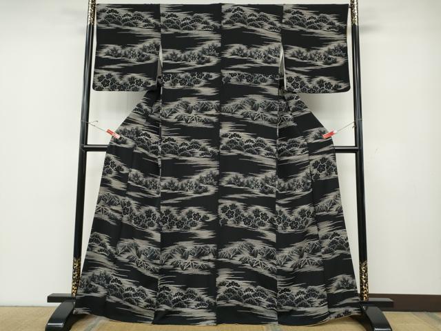 平和屋着物●訪問着　松　桜　楓　笹　黒地　金彩　鈴乃屋扱い　正絹　逸品　CABE6821ut