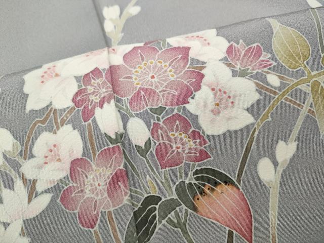 平和屋着物●京加賀友禅　百貫達雄　訪問着　枝花文　暈し染め　銀座おおぎ屋扱い　正絹　逸品　CABE6824ut