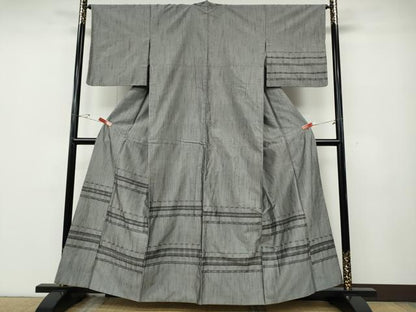 平和屋着物●訪問着　紬地　めがね織　横段文　正絹　逸品　CABE6828ut