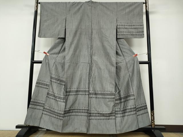平和屋着物●訪問着　紬地　めがね織　横段文　正絹　逸品　CABE6828ut
