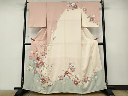 平和屋着物●中国三大刺繍　相良刺繍　訪問着　枝椿文　金彩　正絹　逸品　CABE6830ut