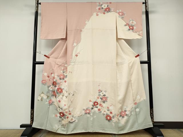 平和屋着物●中国三大刺繍　相良刺繍　訪問着　枝椿文　金彩　正絹　逸品　CABE6830ut