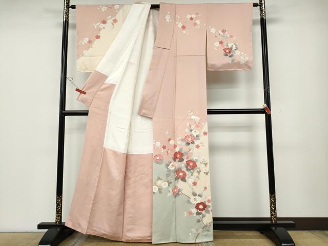 平和屋着物●中国三大刺繍　相良刺繍　訪問着　枝椿文　金彩　正絹　逸品　CABE6830ut