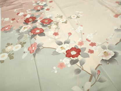 平和屋着物●中国三大刺繍　相良刺繍　訪問着　枝椿文　金彩　正絹　逸品　CABE6830ut