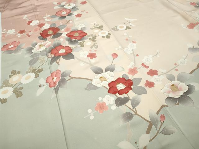 平和屋着物●中国三大刺繍　相良刺繍　訪問着　枝椿文　金彩　正絹　逸品　CABE6830ut