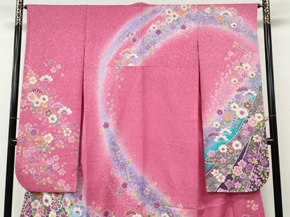 平和屋着物●豪華振袖　熨斗舞花文　暈し染め　銀通し地　京都きもの友禅　正絹　逸品　CABE6836ut