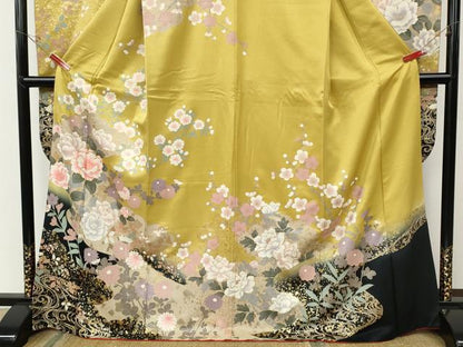 平和屋着物●豪華振袖　駒刺繍　道長草花文　暈し染め　金彩　正絹　逸品　CABE6837ut