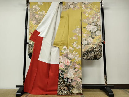 平和屋着物●豪華振袖　駒刺繍　道長草花文　暈し染め　金彩　正絹　逸品　CABE6837ut