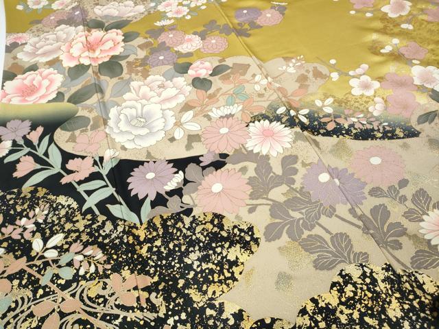 平和屋着物●豪華振袖　駒刺繍　道長草花文　暈し染め　金彩　正絹　逸品　CABE6837ut