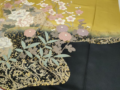 平和屋着物●豪華振袖　駒刺繍　道長草花文　暈し染め　金彩　正絹　逸品　CABE6837ut