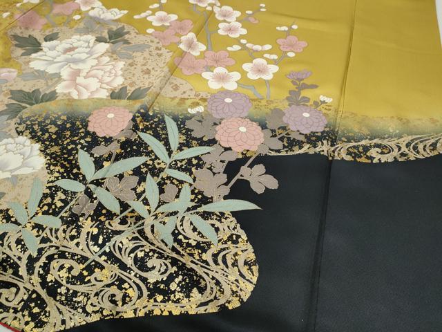 平和屋着物●豪華振袖　駒刺繍　道長草花文　暈し染め　金彩　正絹　逸品　CABE6837ut