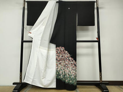 平和屋着物●豪華黒留袖　友禅　作家物　風景草花文　正絹　逸品　CABE6838ut