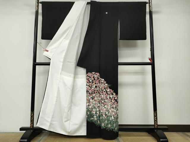 平和屋着物●豪華黒留袖　友禅　作家物　風景草花文　正絹　逸品　CABE6838ut