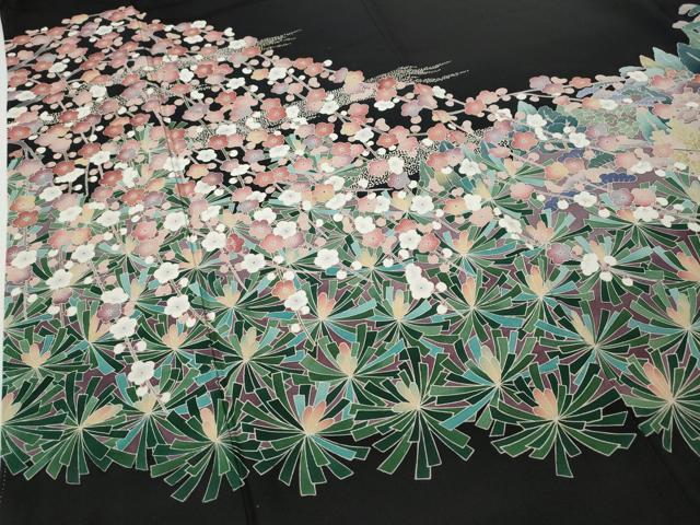 平和屋着物●豪華黒留袖　友禅　作家物　風景草花文　正絹　逸品　CABE6838ut