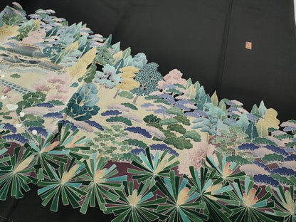 平和屋着物●豪華黒留袖　友禅　作家物　風景草花文　正絹　逸品　CABE6838ut