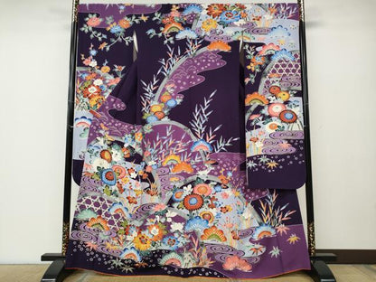 平和屋着物●豪華振袖　型染め　竹垣花文　正絹　逸品　CABE6839ut