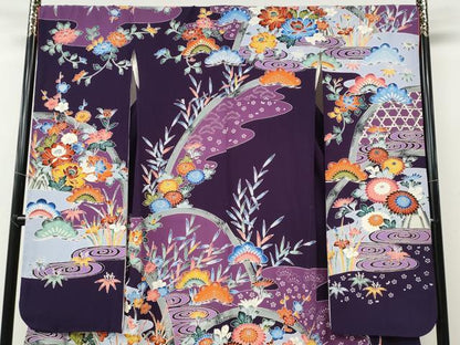 平和屋着物●豪華振袖　型染め　竹垣花文　正絹　逸品　CABE6839ut