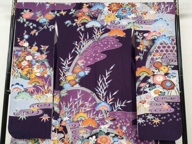 平和屋着物●豪華振袖　型染め　竹垣花文　正絹　逸品　CABE6839ut