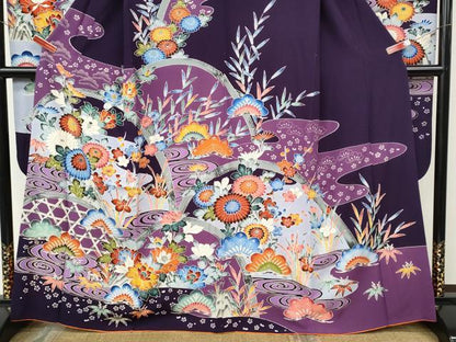 平和屋着物●豪華振袖　型染め　竹垣花文　正絹　逸品　CABE6839ut