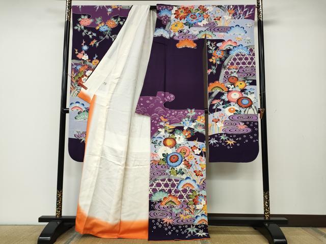 平和屋着物●豪華振袖　型染め　竹垣花文　正絹　逸品　CABE6839ut